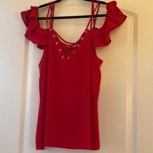 Red lace-up off should ruffle shirt